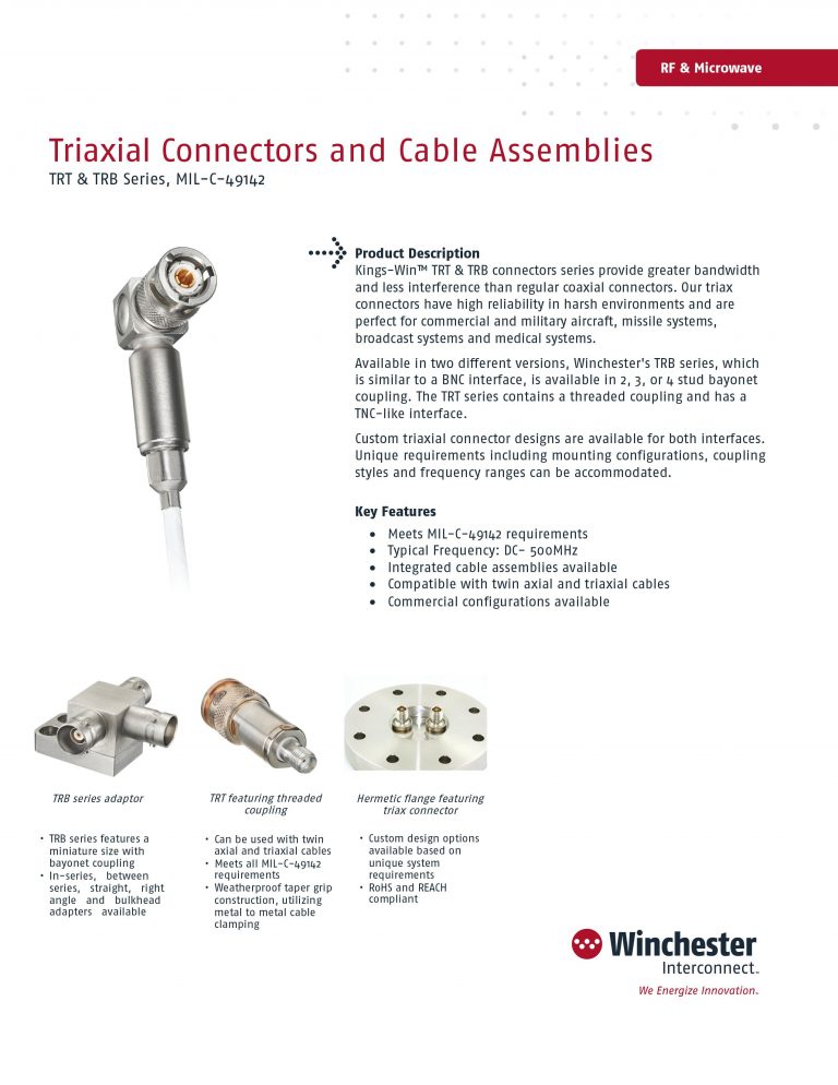 Triaxial Connectors Cable Assembly spec sheets by Winchester Interconnect