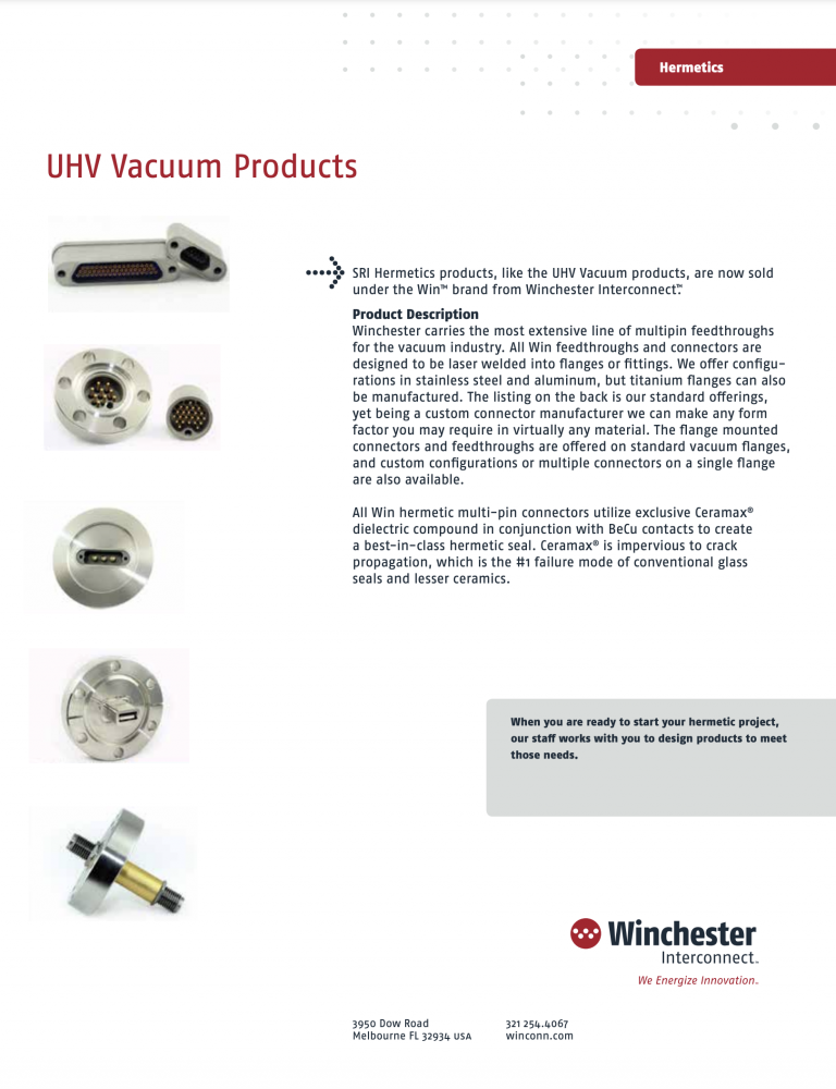 Hermetic Vacuum Flange spec sheet by Winchester Interconnect