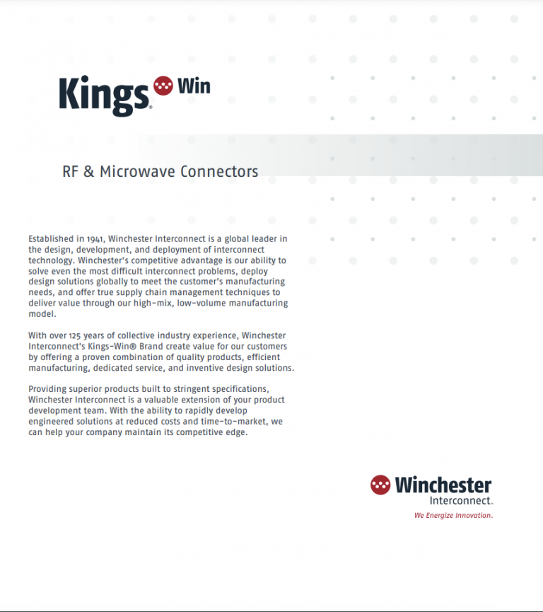 Winchester Interconnect Kings series - RF and Microwave high voltage connector series