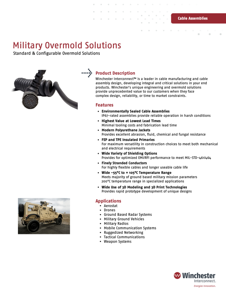 Military Overmold Solutions provided by Winchester Interconnect
