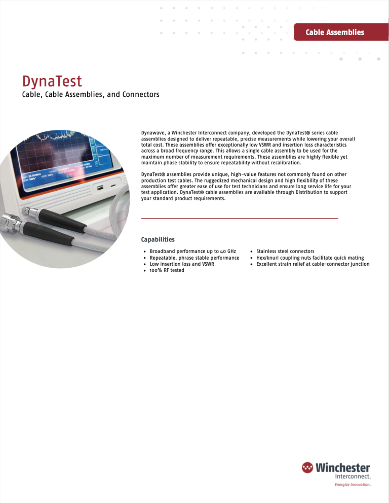 Dynatest provided by Winchester Interconnect, including cable, cable assemblies and connectors